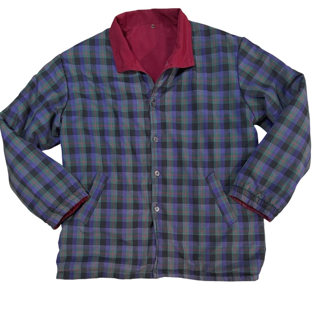 Vintage Plaid Chore Jacket Womens XL Oversized Lightweight Lined Hood Pockets - Picture 2 of 6
